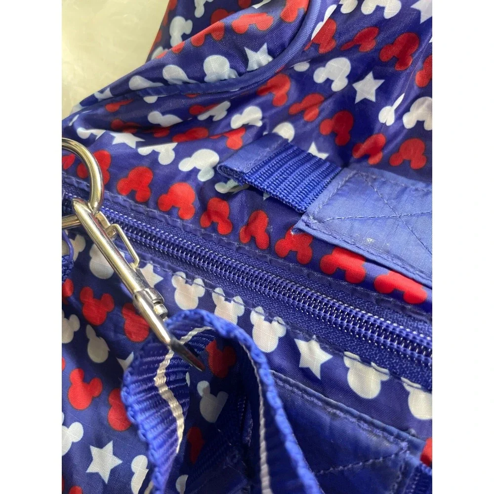 Mickey Mouse Blue & Red Patterned Duffel Bag With Sequins & Stars
